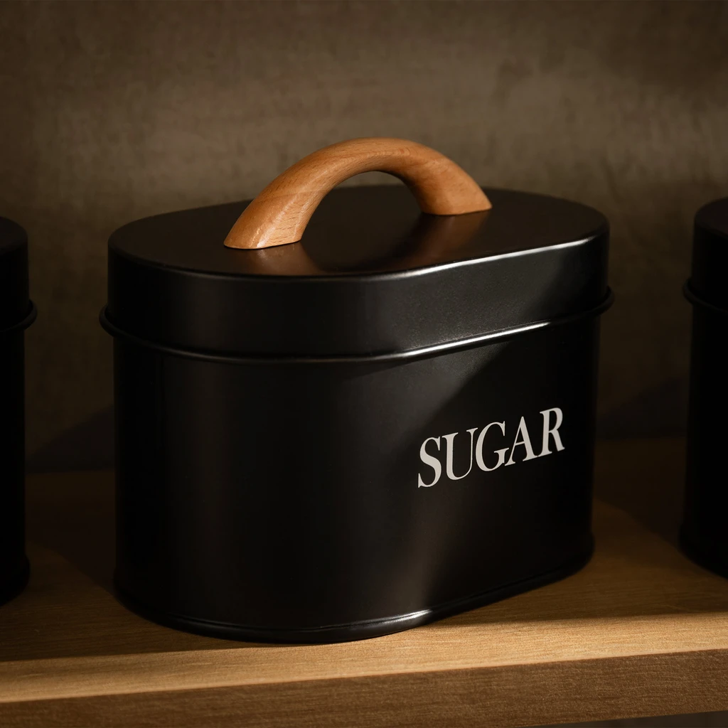 Kuchynská nádoba na cukor čierna 15 cm