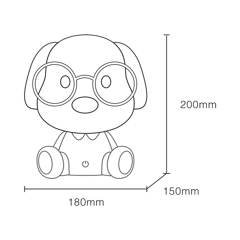 Lampka nocna LED szara PIES - wymiary.