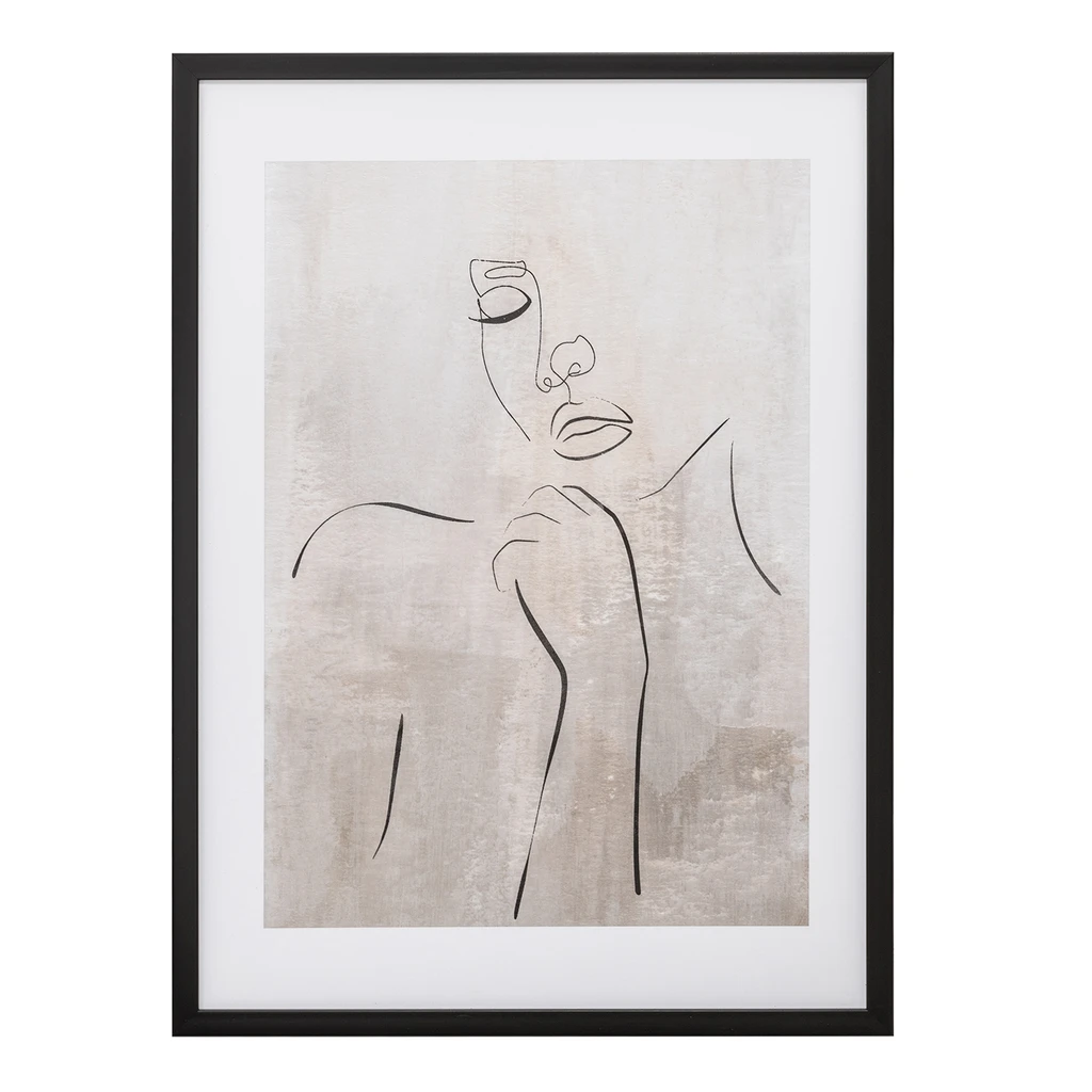 Obraz v čiernom ráme tvár GREY LINEAR 50x70 cm