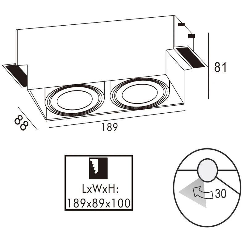 Zapustené 2-bodové svietidlo biele ONEON DL - dĺžka 50 cm