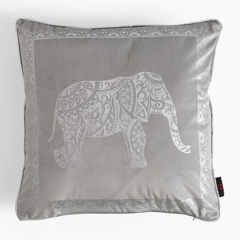 Jasnoszara poszewka ze srebrnym słoniem
