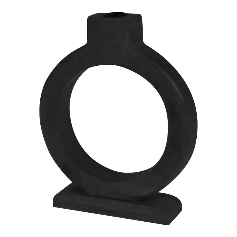 Drevený svietnik na jednu sviečku, čierny 21 cm