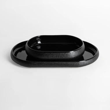 Oválny dekoratívny tanier v čiernej farbe 26,8 cm