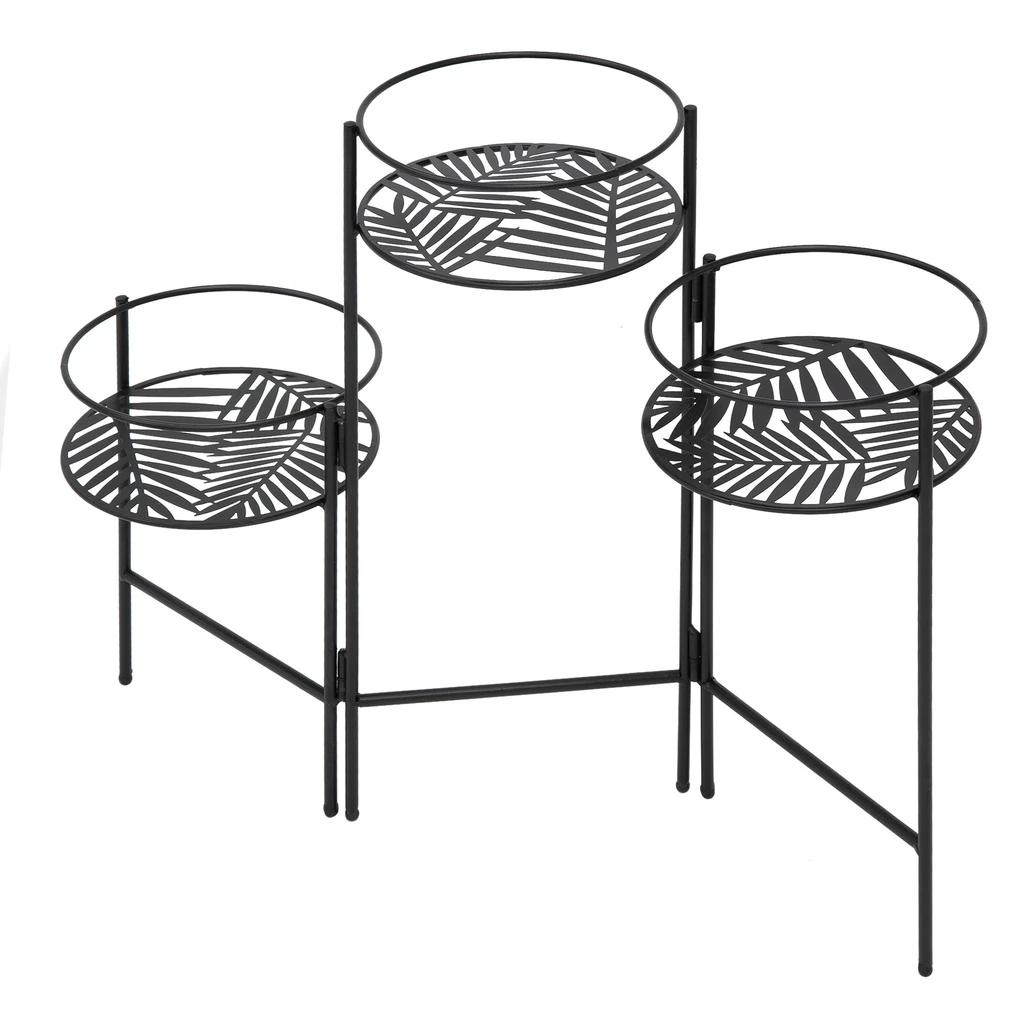 Čierny kovový stojan na 3 kvetináče 49,5 cm
